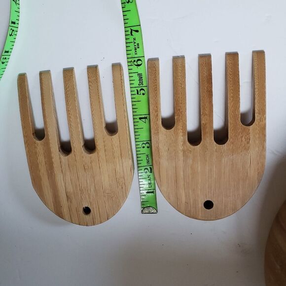Wood Salad Bowl w/Salad Hands believed to be Bamboo - Picture 12 of 12